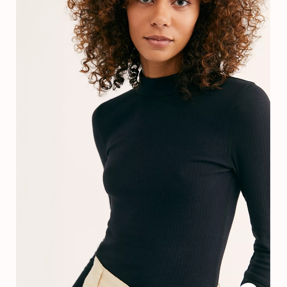Free People - Ribbed Mock Turtle Neck - dark grey - xs